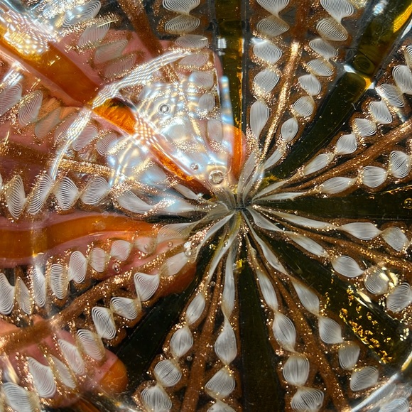 Salviati Murano Venetian Zanfirico & Copper Aventurine Yellow Stripe Glass Plate - Picture 6 of 9